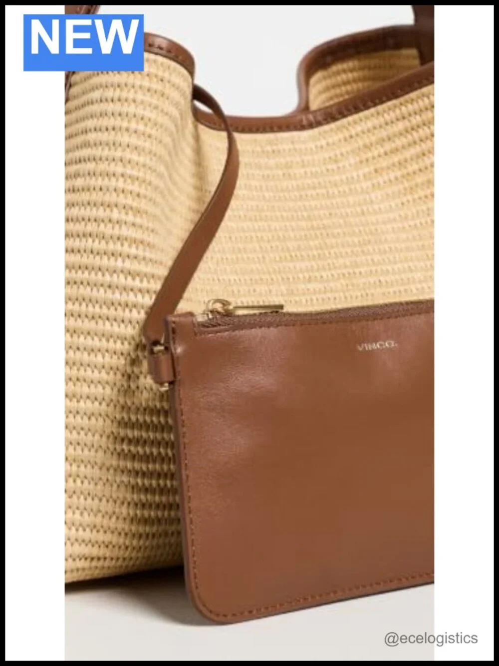 Vince Vivian Plonge Small Hobo Bag Shoulder Bag Raffia Leather Trim Gold